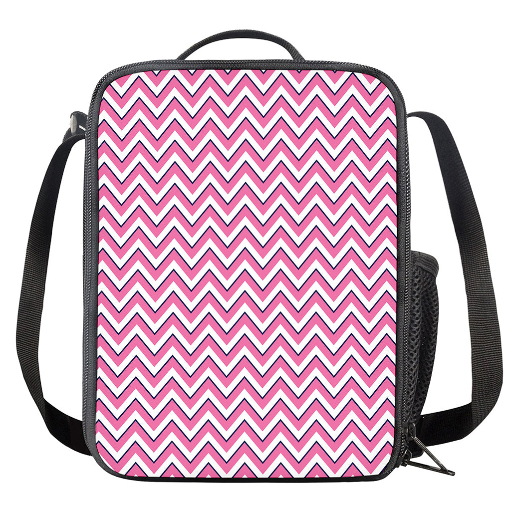 Pink White And Navy Chevron Print Crossbody Lunch Bag