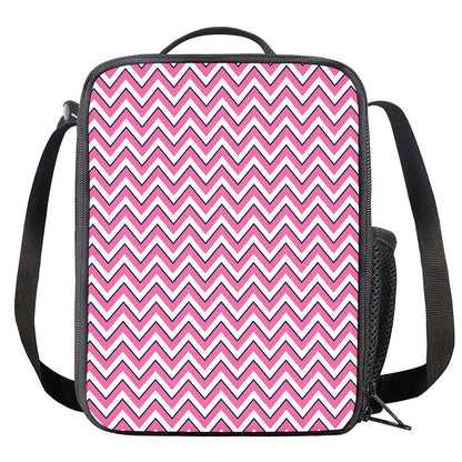Pink White And Navy Chevron Print Crossbody Lunch Bag
