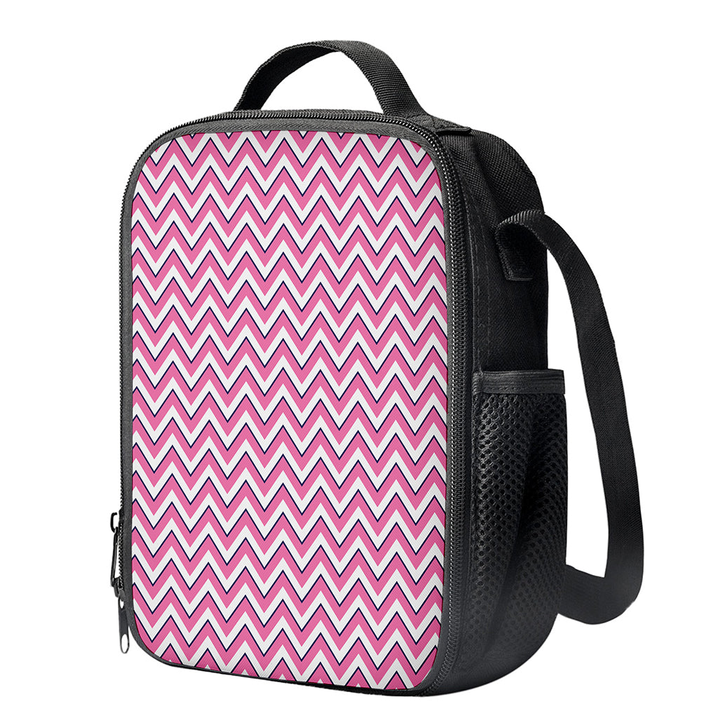 Pink White And Navy Chevron Print Crossbody Lunch Bag