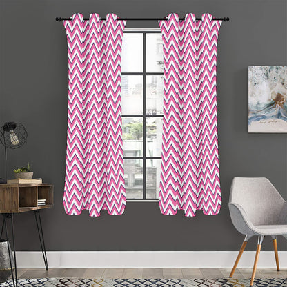 Pink White And Navy Chevron Print Curtain