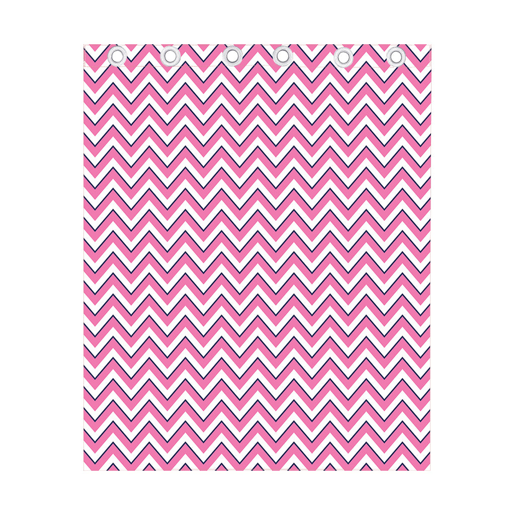 Pink White And Navy Chevron Print Curtain