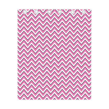 Pink White And Navy Chevron Print Curtain