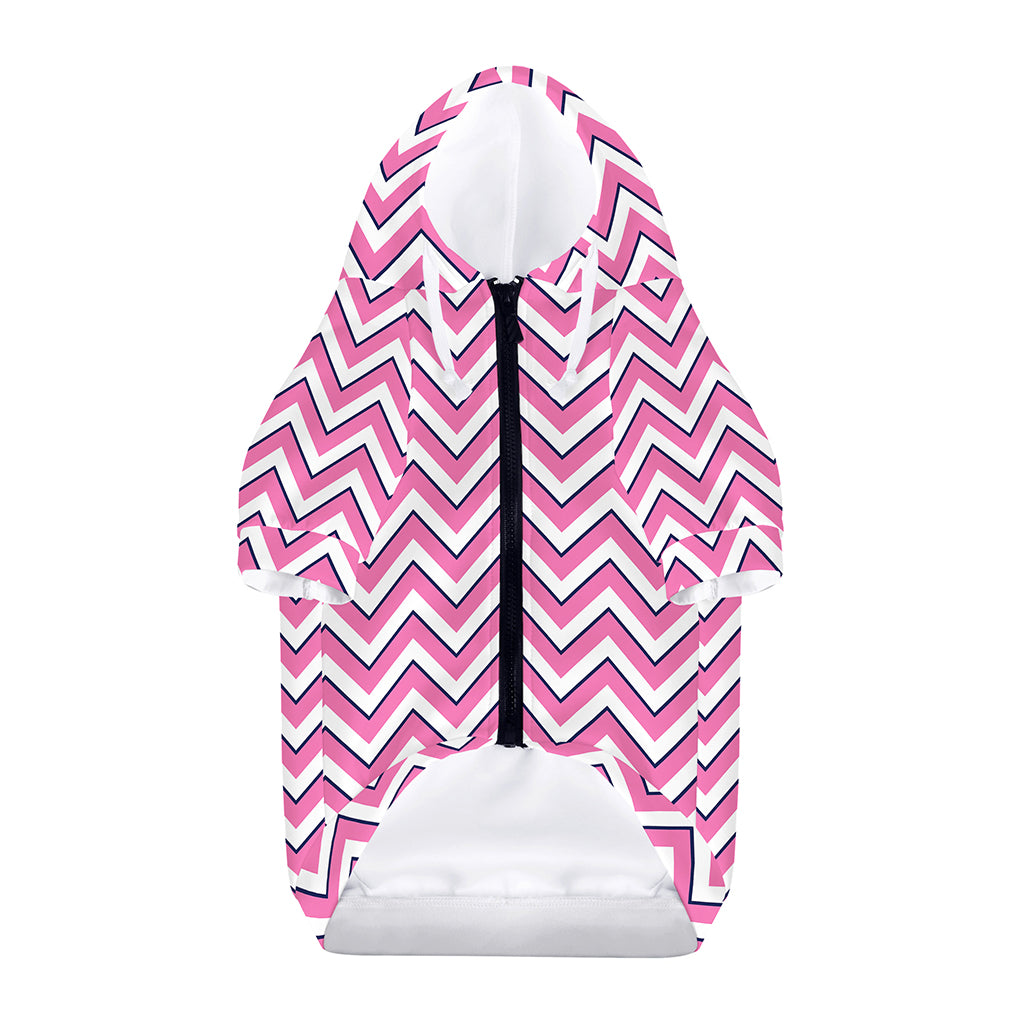 Pink White And Navy Chevron Print Dog Zip Up Hoodie