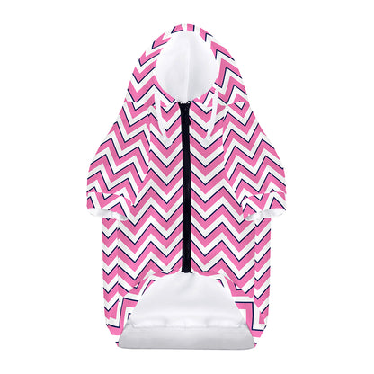 Pink White And Navy Chevron Print Dog Zip Up Hoodie