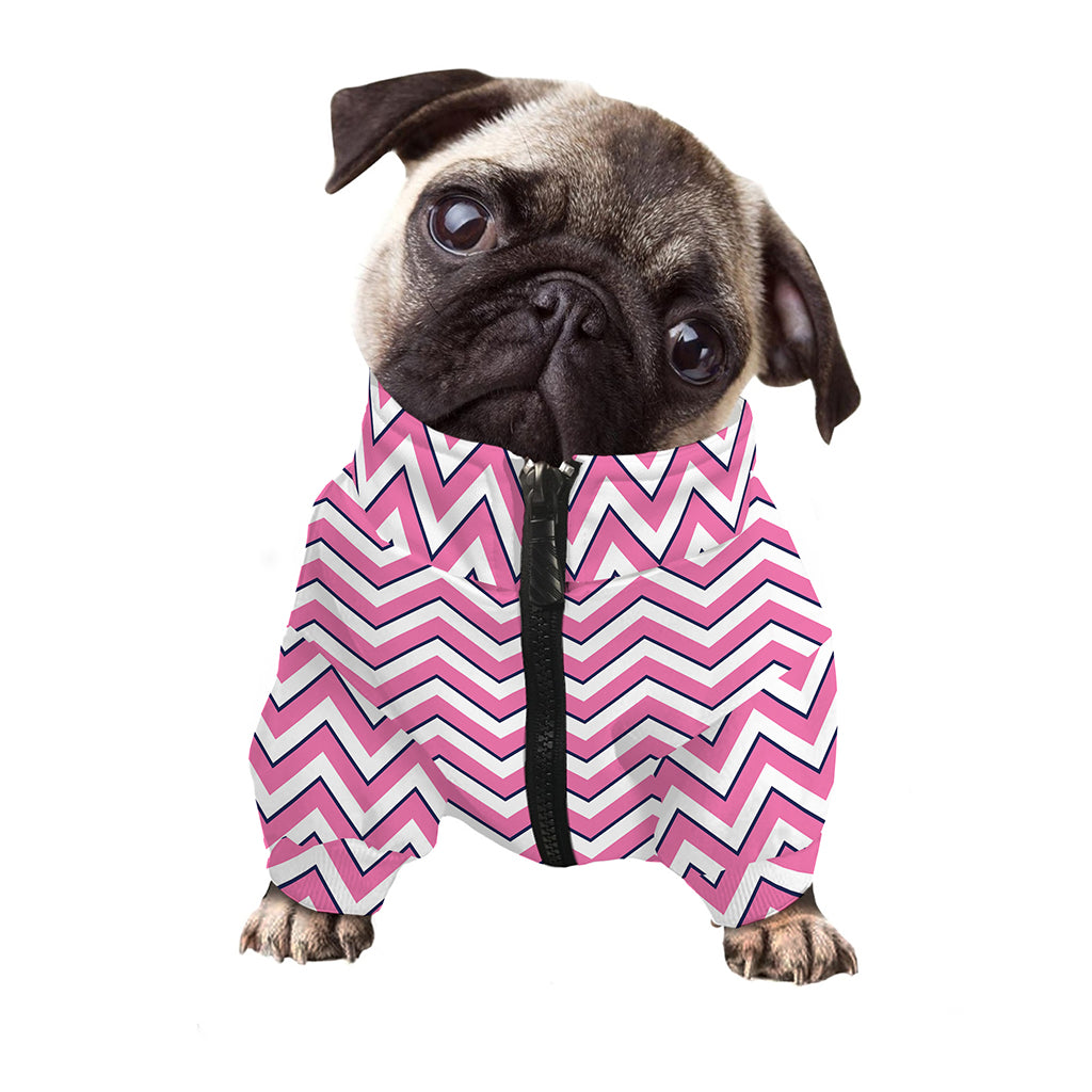 Pink White And Navy Chevron Print Dog Zip Up Jacket