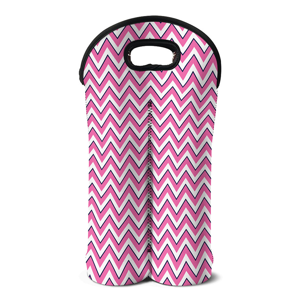 Pink White And Navy Chevron Print Double Neoprene Wine Tote