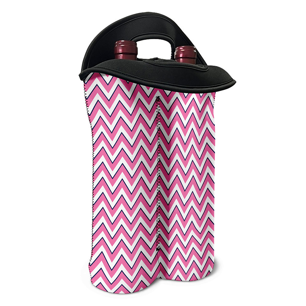 Pink White And Navy Chevron Print Double Neoprene Wine Tote