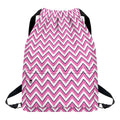 Pink White And Navy Chevron Print Drawstring Backpack