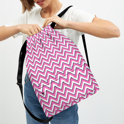 Pink White And Navy Chevron Print Drawstring Backpack