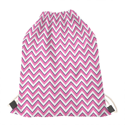 Pink White And Navy Chevron Print Drawstring Bag