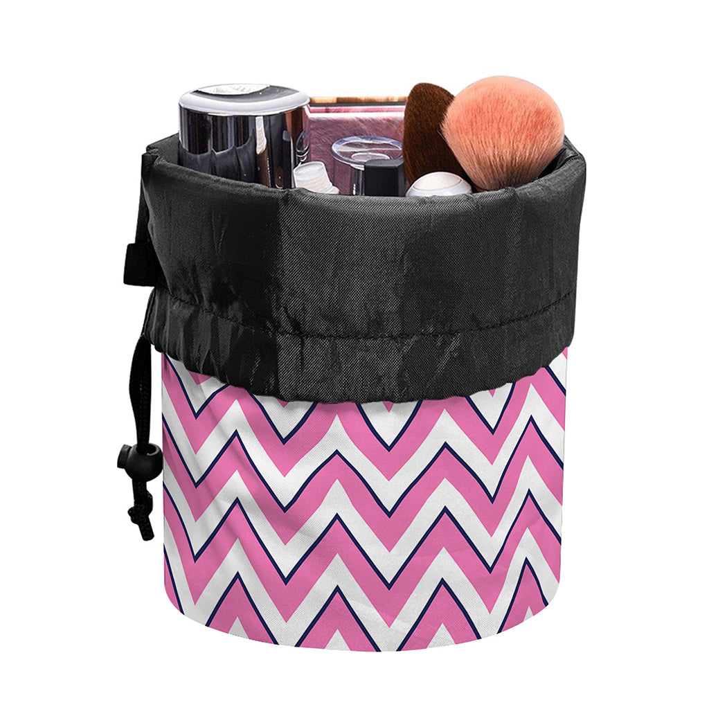Pink White And Navy Chevron Print Drawstring Makeup Bag