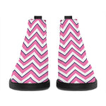 Pink White And Navy Chevron Print Flat Ankle Boots