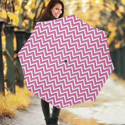 Pink White And Navy Chevron Print Foldable Umbrella