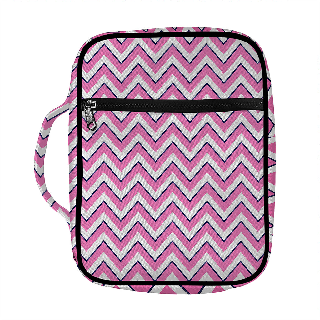 Pink White And Navy Chevron Print Front Pocket Bible Bag