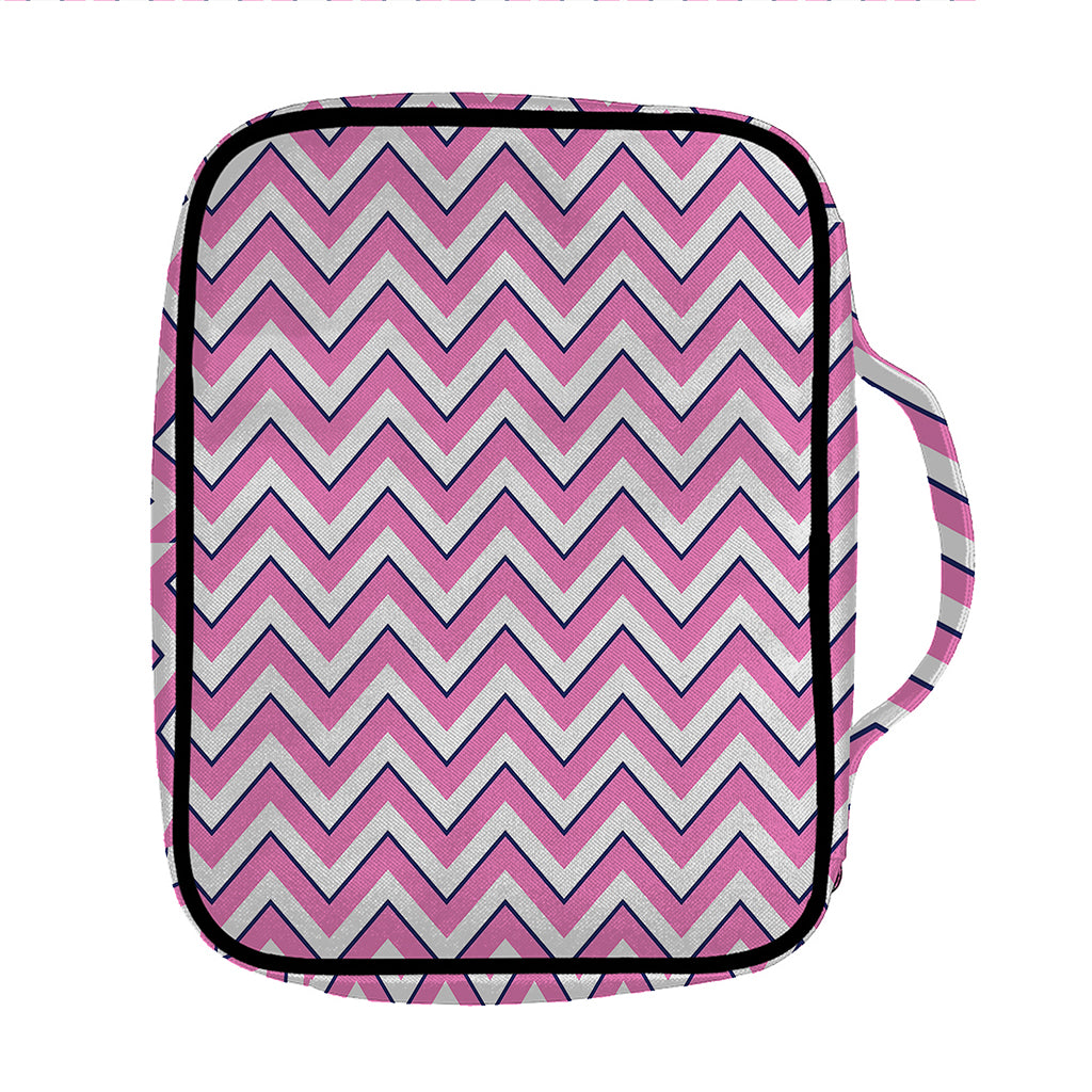 Pink White And Navy Chevron Print Front Pocket Bible Bag