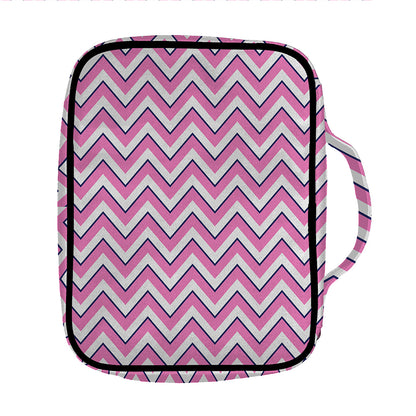 Pink White And Navy Chevron Print Front Pocket Bible Bag
