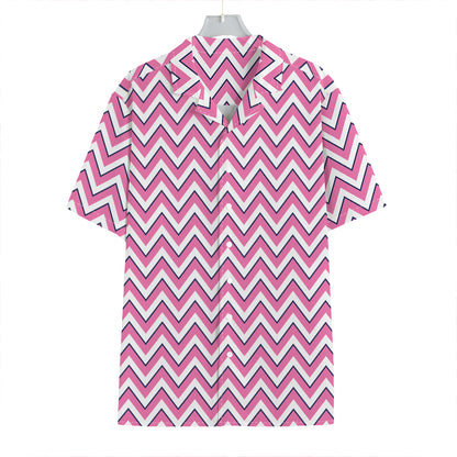Pink White And Navy Chevron Print Hawaiian Shirt