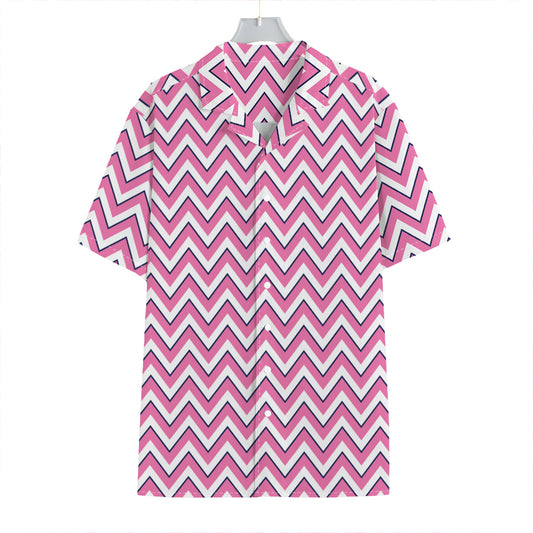 Pink White And Navy Chevron Print Hawaiian Shirt