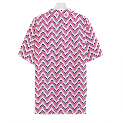 Pink White And Navy Chevron Print Hawaiian Shirt