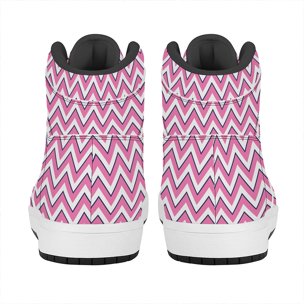 Pink White And Navy Chevron Print High Top Leather Sneakers