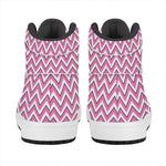 Pink White And Navy Chevron Print High Top Leather Sneakers