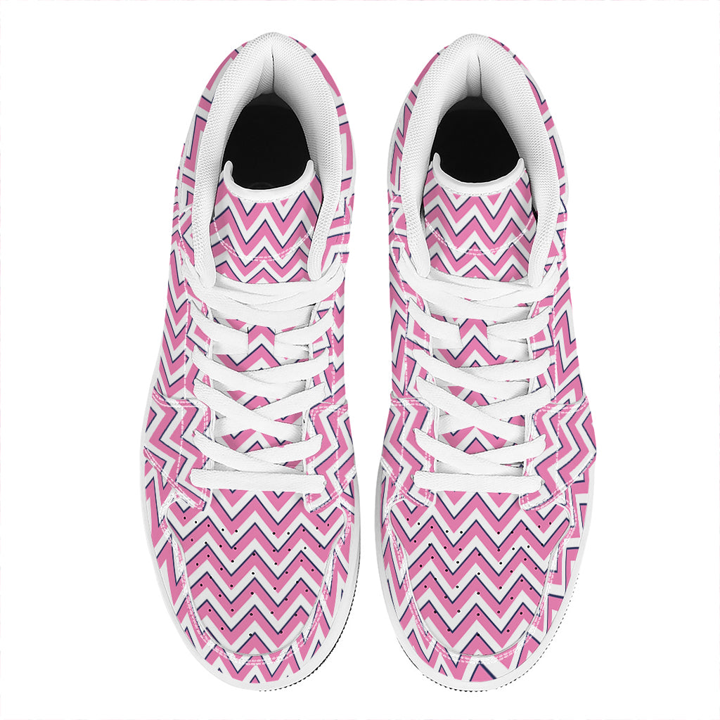 Pink White And Navy Chevron Print High Top Leather Sneakers