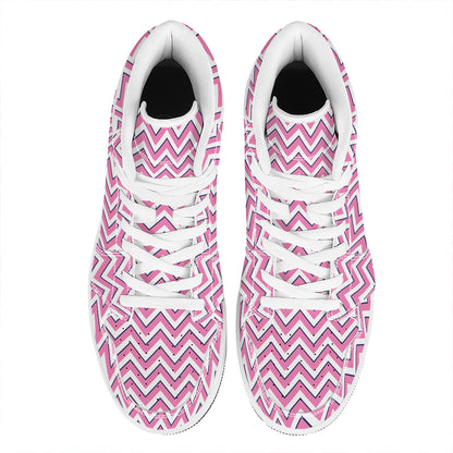 Pink White And Navy Chevron Print High Top Leather Sneakers