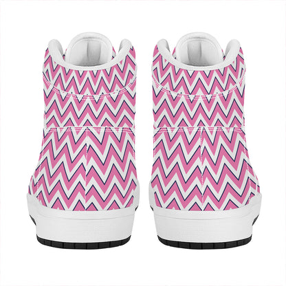 Pink White And Navy Chevron Print High Top Leather Sneakers