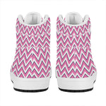 Pink White And Navy Chevron Print High Top Leather Sneakers