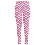 Pink White And Navy Chevron Print High-Waisted Pocket Leggings