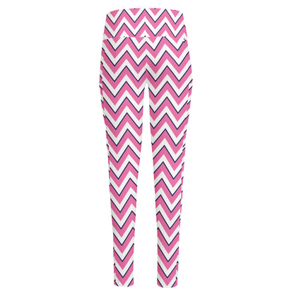 Pink White And Navy Chevron Print High-Waisted Pocket Leggings