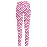 Pink White And Navy Chevron Print High-Waisted Pocket Leggings