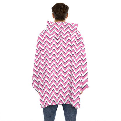 Pink White And Navy Chevron Print Hoodie Blanket