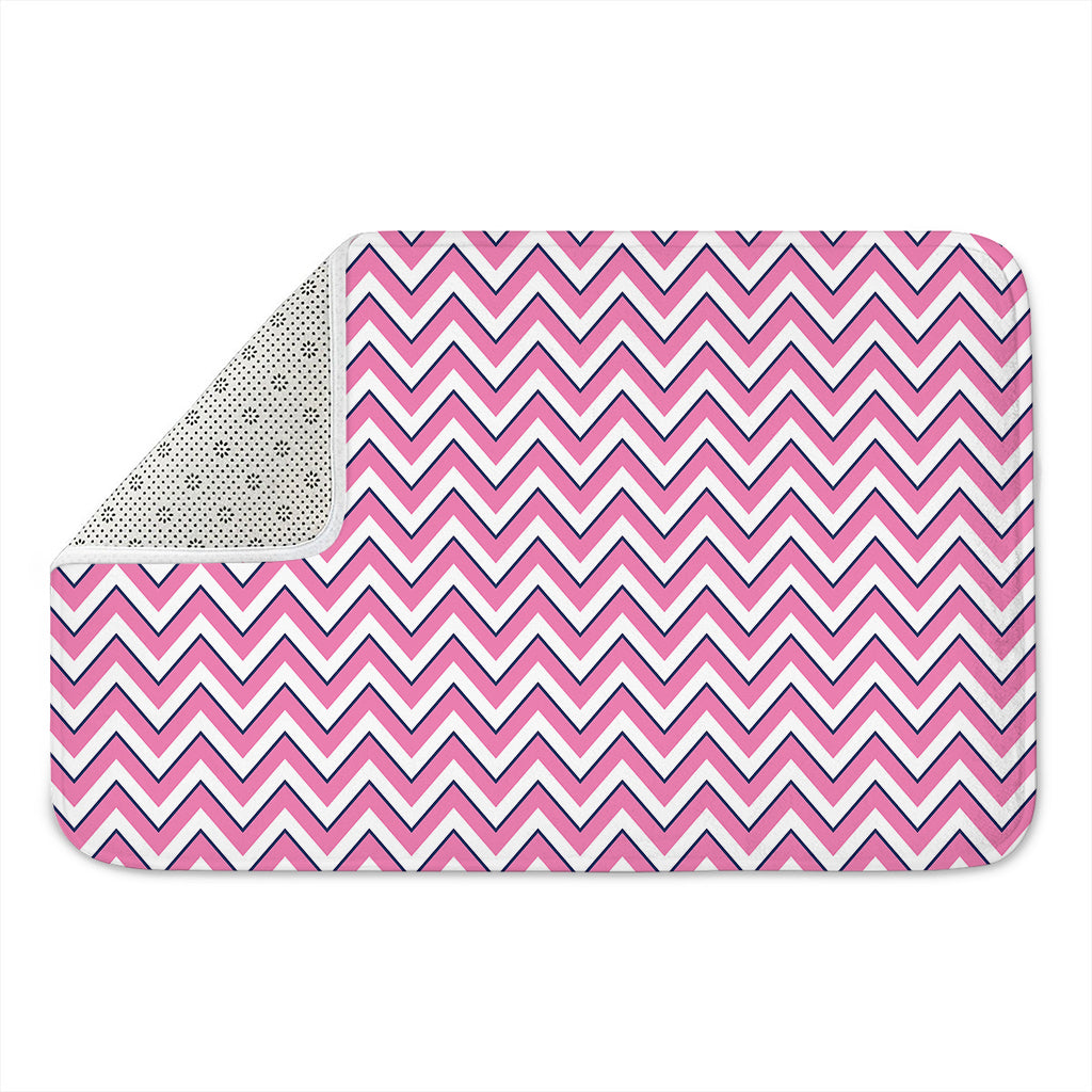 Pink White And Navy Chevron Print Indoor Door Mat