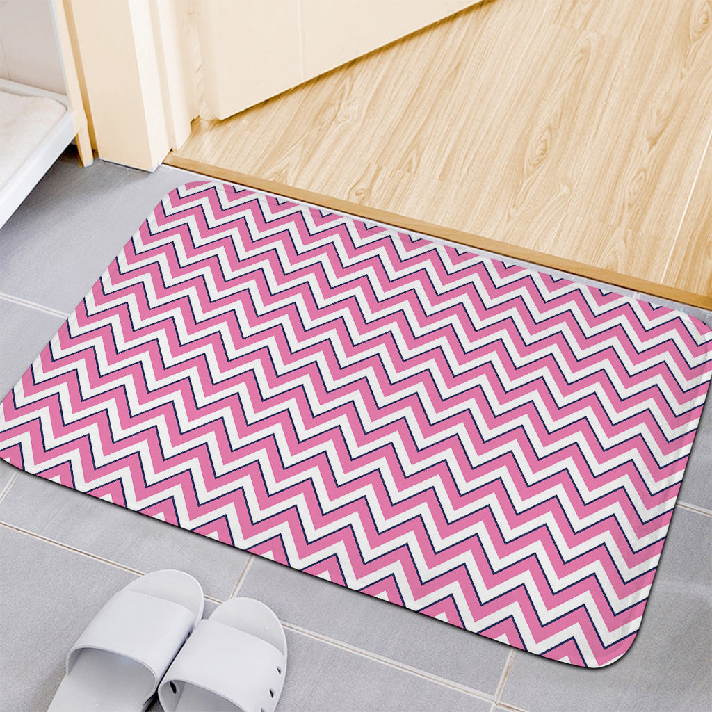 Pink White And Navy Chevron Print Indoor Door Mat