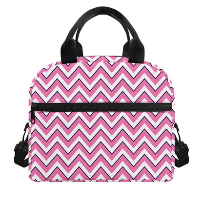 Pink White And Navy Chevron Print Insulated Lunch Bag