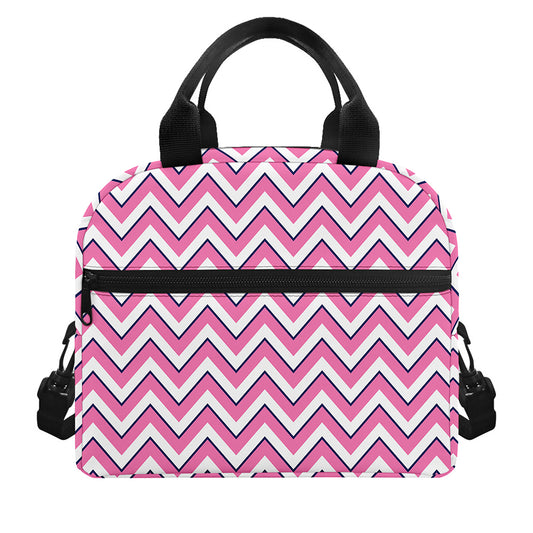 Pink White And Navy Chevron Print Insulated Lunch Bag