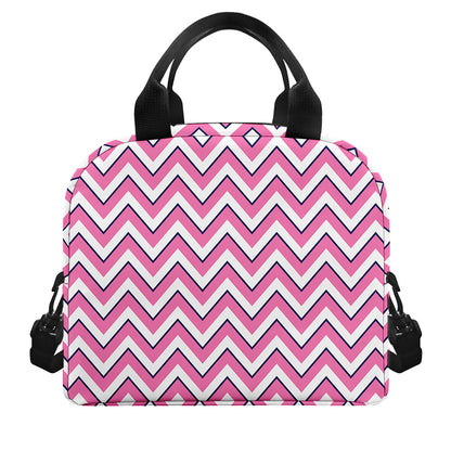 Pink White And Navy Chevron Print Insulated Lunch Bag