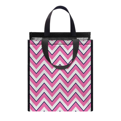 Pink White And Navy Chevron Print Insulated Lunch Tote