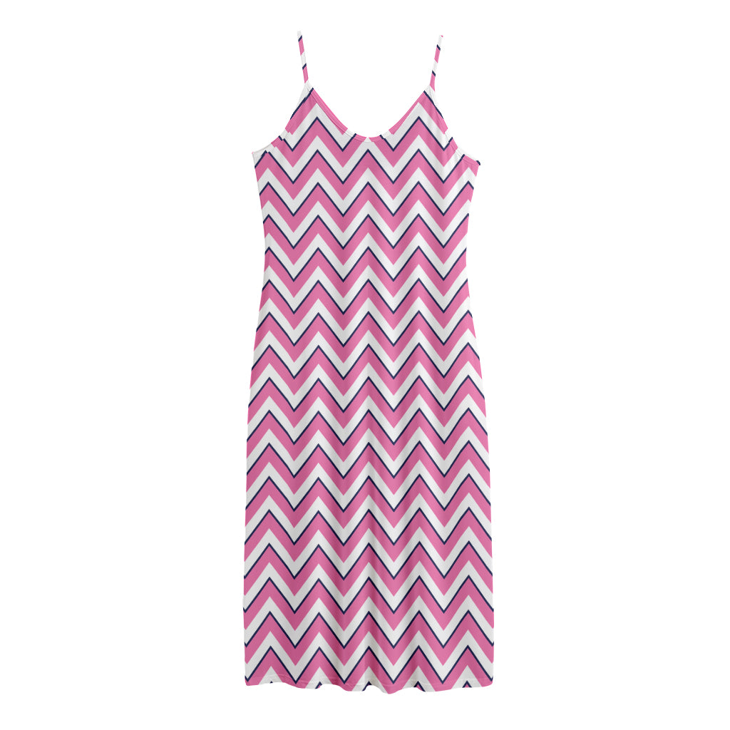 Pink White And Navy Chevron Print Jersey Midi Cami Dress