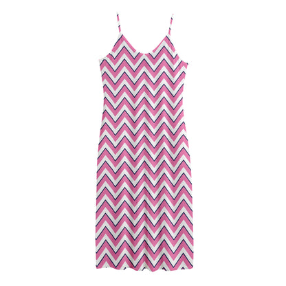Pink White And Navy Chevron Print Jersey Midi Cami Dress