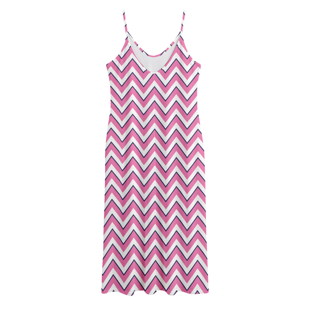 Pink White And Navy Chevron Print Jersey Midi Cami Dress
