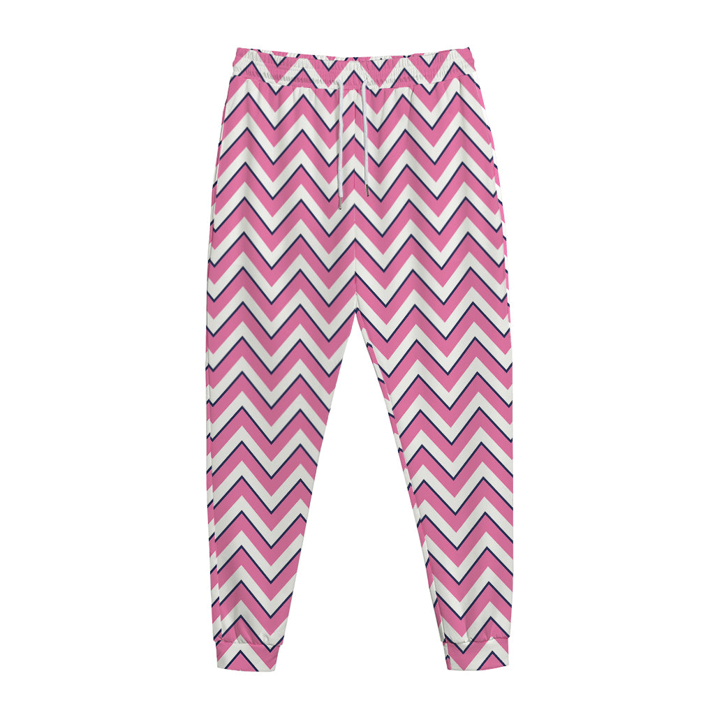 Pink White And Navy Chevron Print Jogger Pants