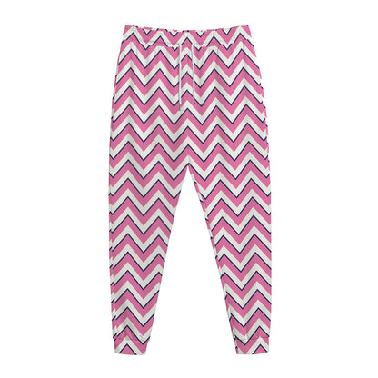 Pink White And Navy Chevron Print Jogger Pants