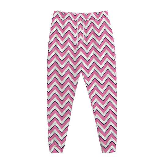 Pink White And Navy Chevron Print Jogger Pants