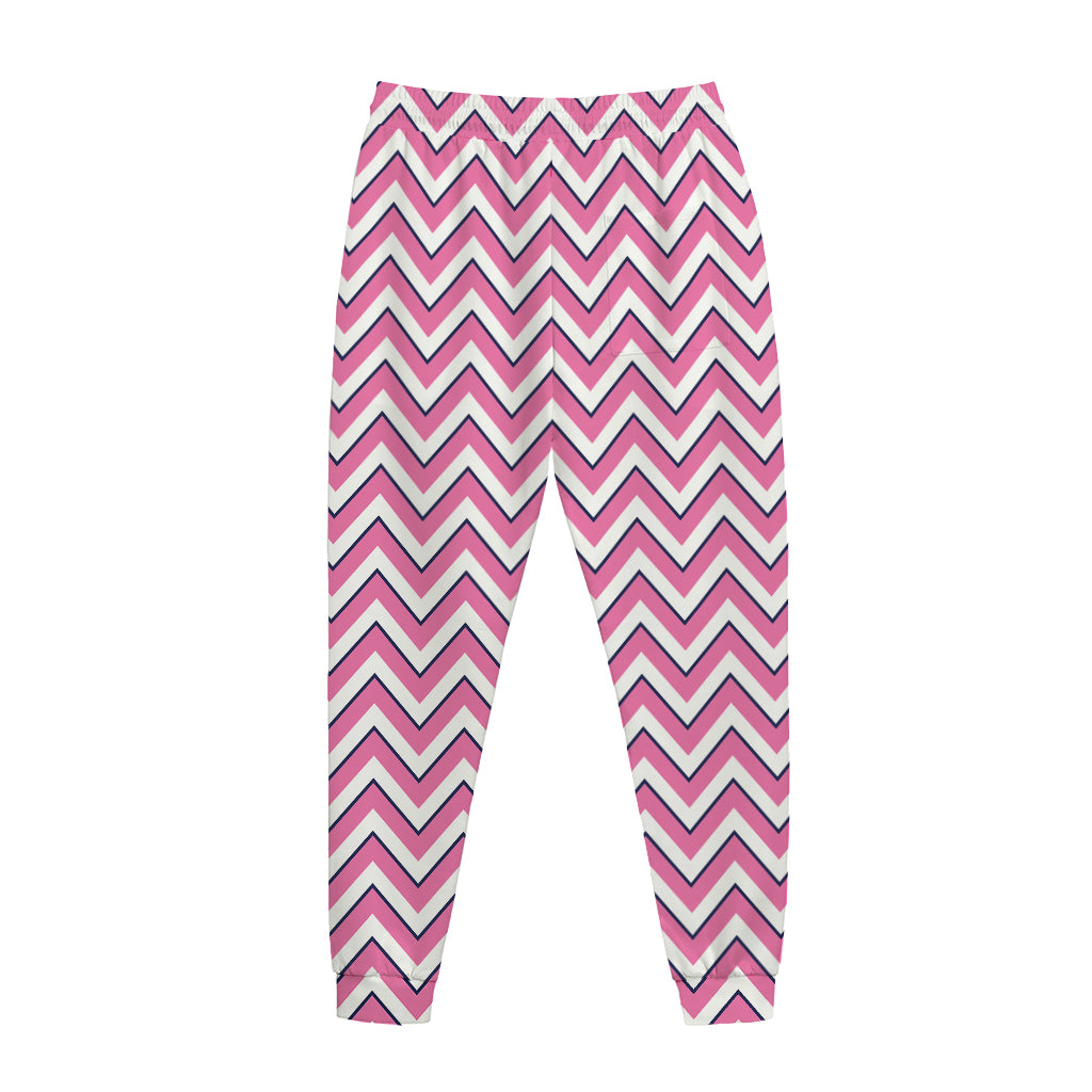 Pink White And Navy Chevron Print Jogger Pants