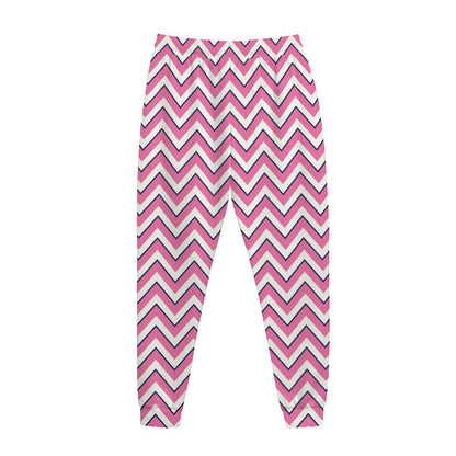 Pink White And Navy Chevron Print Jogger Pants
