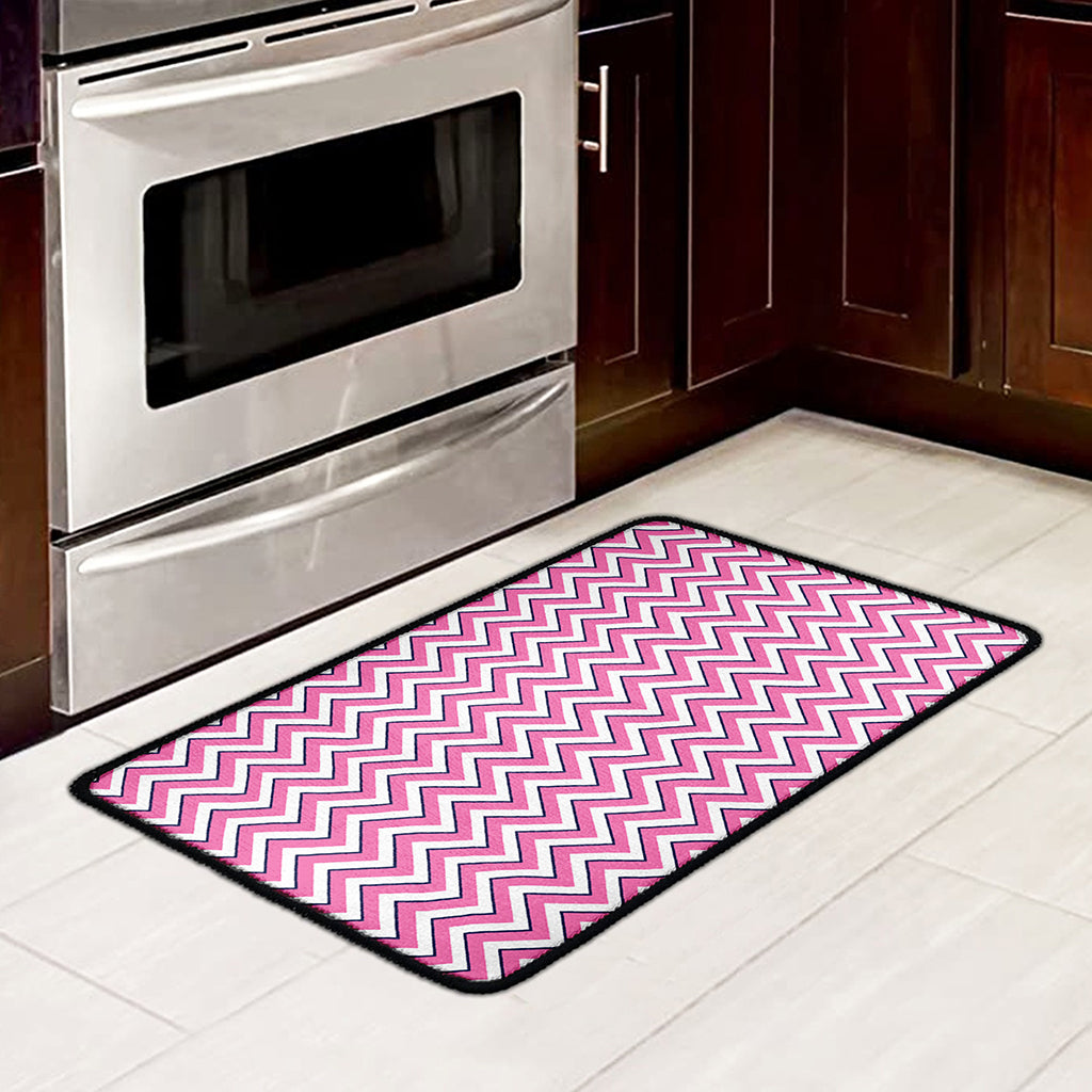 Pink White And Navy Chevron Print Kitchen Mat