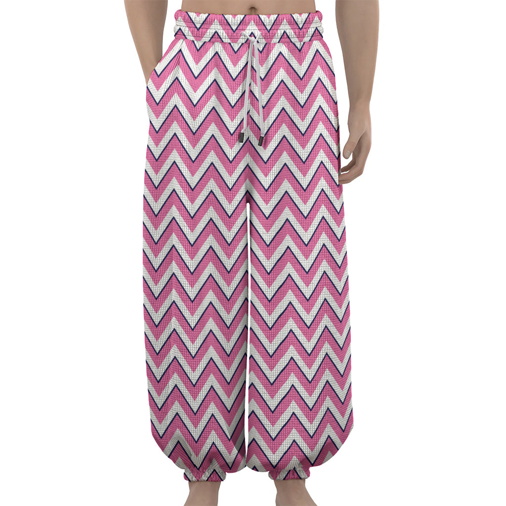 Pink White And Navy Chevron Print Lantern Pants