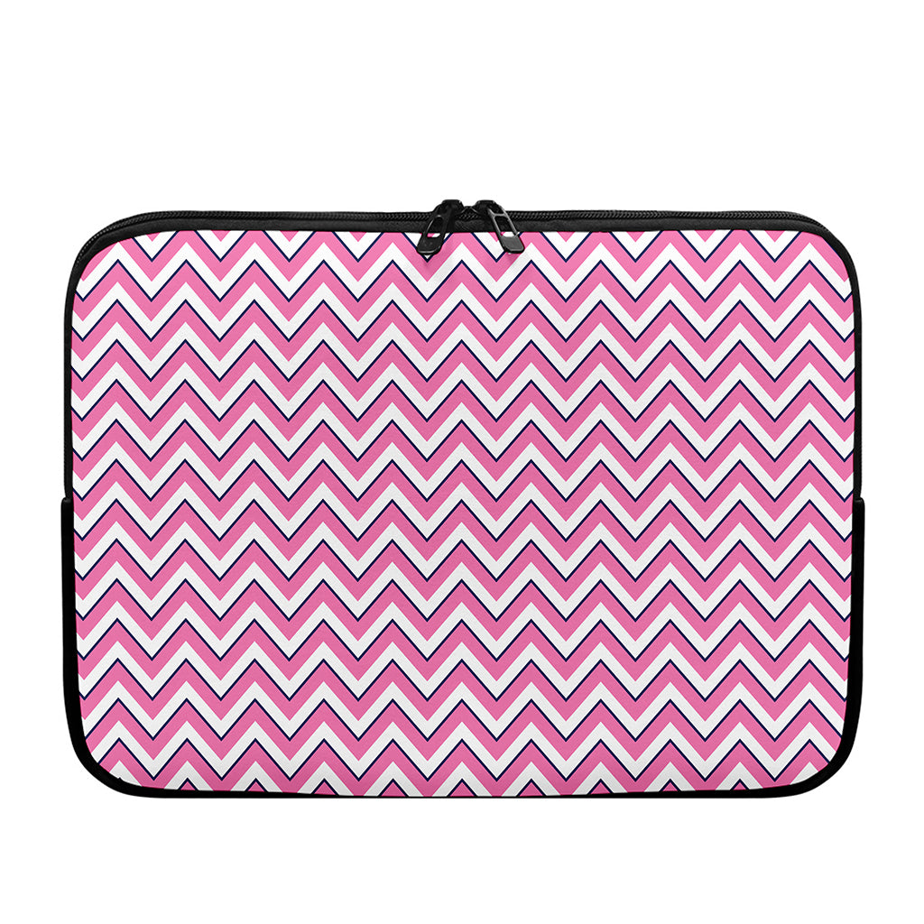 Pink White And Navy Chevron Print Laptop Sleeve